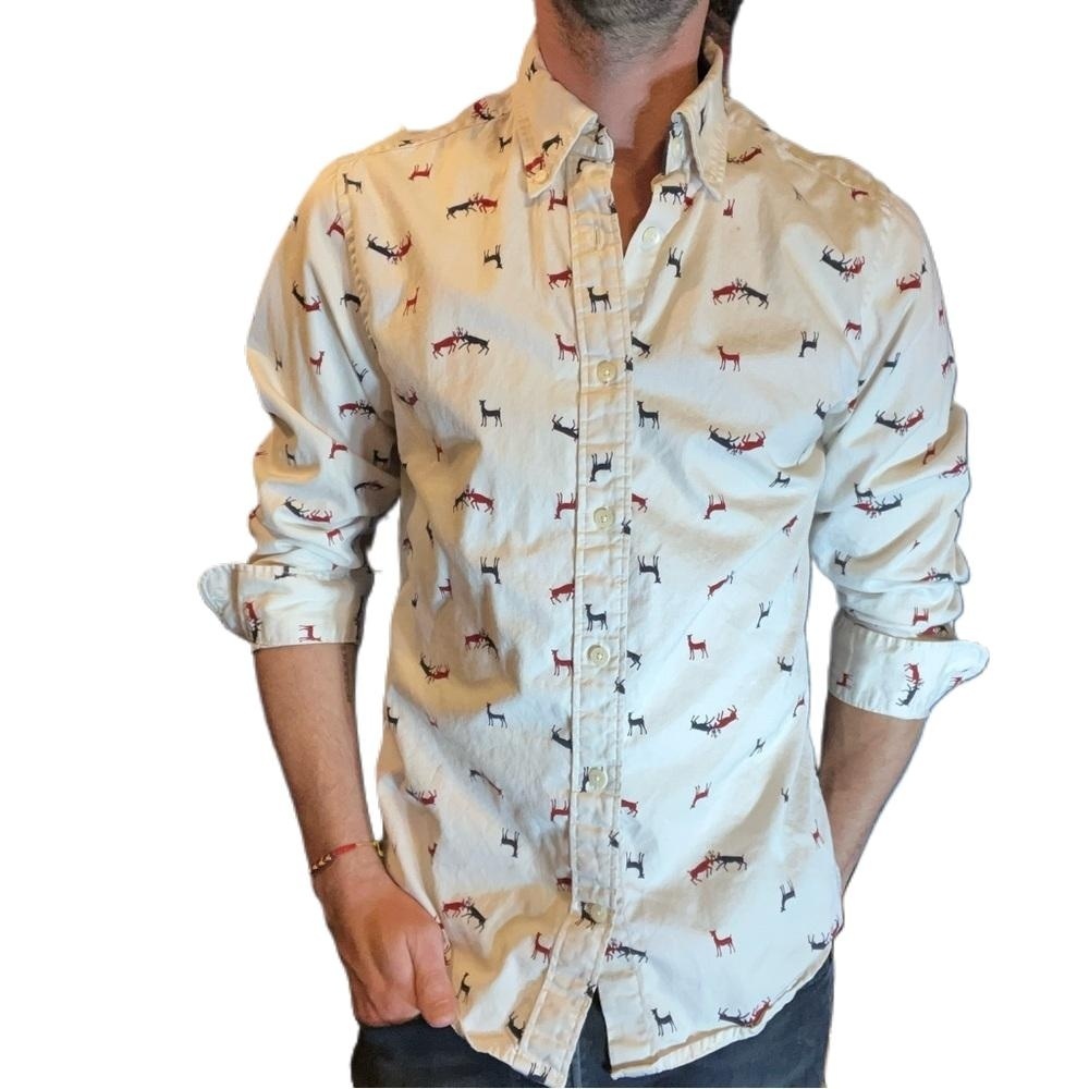 Tommy Hilfiger Reindeer Festive Casual Button Down Shirt | Slim Fit | Size Small